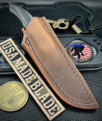 Koenig HELO Fixed Blade with Black DLC Magnacut Blade Black Micarta Handles and Leather Sheath   HELO711