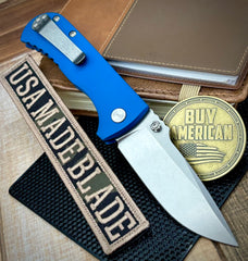 Defiant-7 Talos Button Lock with Magnacut Blade and Blue Hardcoat Anodized Aluminum Handles