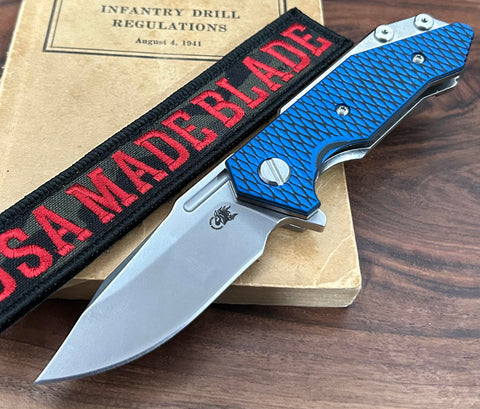 Bowie Hinderer Half Track Gen 2 Blue/Black G10 Stonewashed Ti and Stonewashed S45VN Blade - USA MB