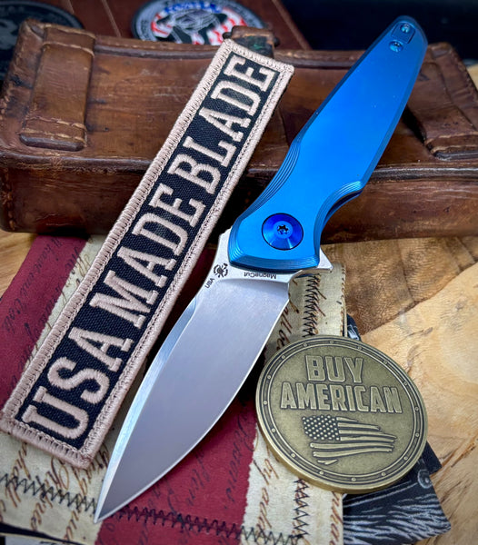 Carolina Blue Spartan Blades Pandia Full Ti Flipper with Magnacut Blade and Blue Ti Hardware