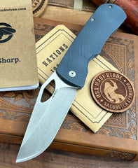 McNees Knives Dixon Atomic Blue Diamond Mill Ti with 3.75" Magnacut Satin Stonewashed Blade and Satin Hardware