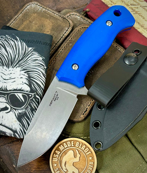 Defiant-7 Bullie with Bohler K110 Steel and Blue G10 Handles