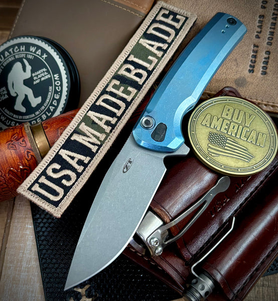 ZT0044BLU Sprint Run Full Ti Button Lock Flipper Stonewashed CPM-S90V Blade from Zero Tolerance Knives