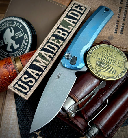 ZT0044BLU Sprint Run Full Ti Button Lock Flipper Stonewashed CPM-S90V Blade from Zero Tolerance Knives