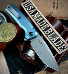 ZT0044BLU Sprint Run Full Ti Button Lock Flipper Stonewashed CPM-S90V Blade from Zero Tolerance Knives - USA MB