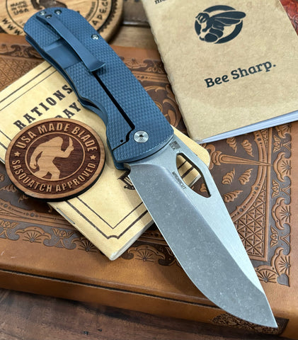 McNees Knives Dixon Atomic Blue Diamond Mill Ti with 3.75" Magnacut Satin Stonewashed Blade and Satin Hardware