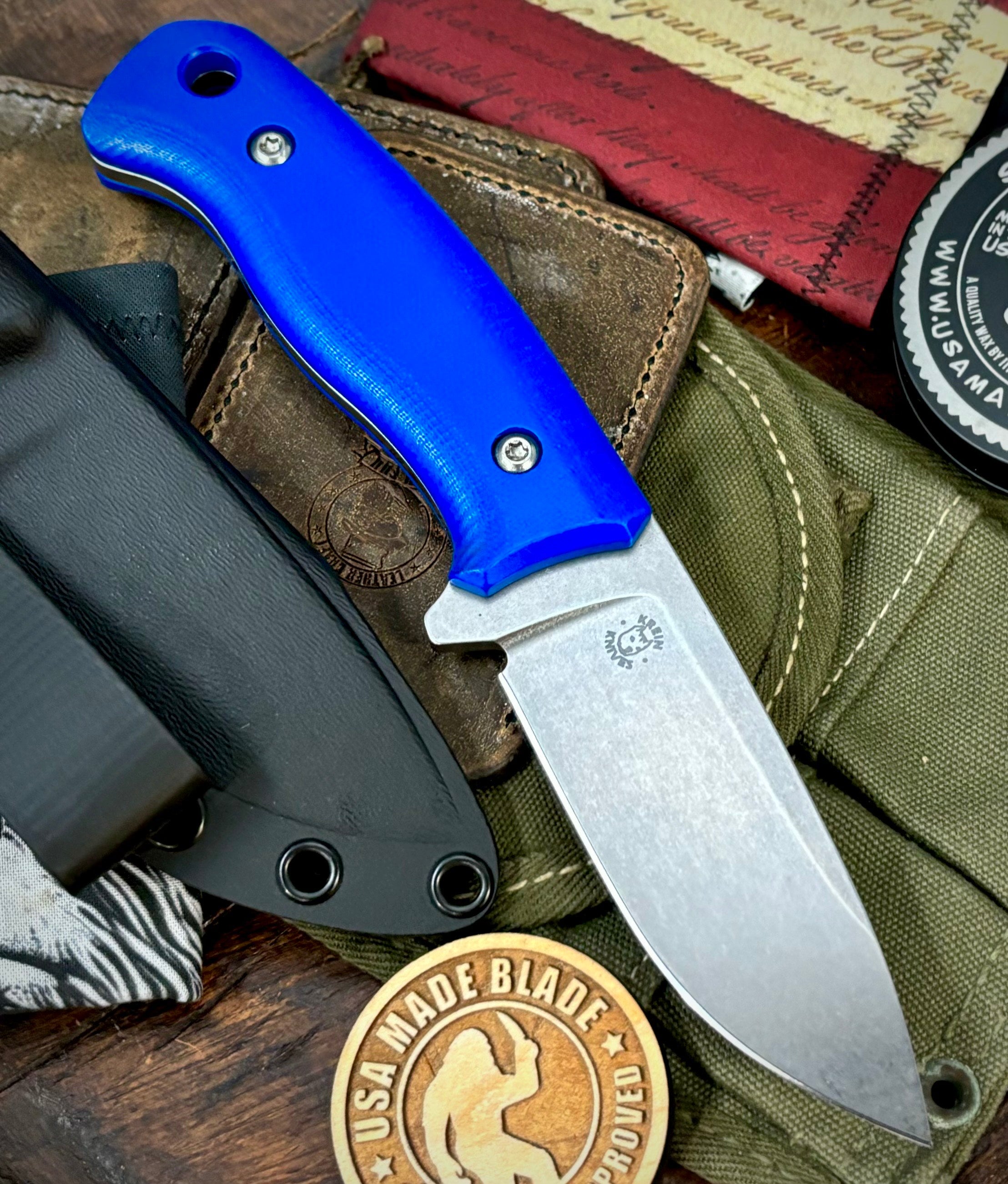 Defiant-7 Bullie with Bohler K110 Steel and Blue G10 Handles - USA MB