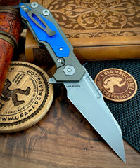 Hinderer Full Track Wharncliffe Battle Bronze Ti with Blue G10 and Working Finish S45VN Blade - USA MB