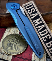 Carolina Blue Spartan Blades Pandia Full Ti Flipper with Magnacut Blade and Blue Ti Hardware