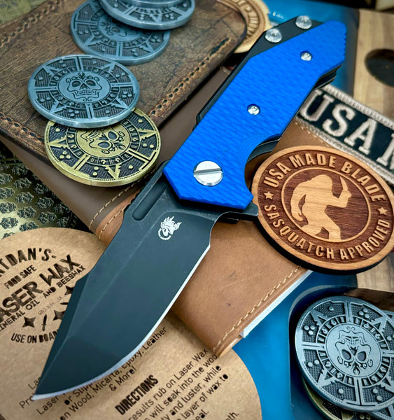 Battle Black Hinderer Half Track Harpoon Spanto Gen 2 Blue G10 Battle Black Ti and Magnacut Blade