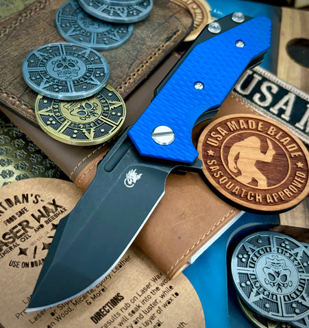 Battle Black Hinderer Half Track Harpoon Spanto Gen 2 Blue G10 Battle Black Ti and Magnacut Blade