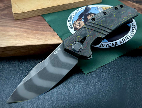Zero Tolerance ZT0308BLKTS with custom LMF Boba Fett Camo Carbon Fiber Scale - USA MB