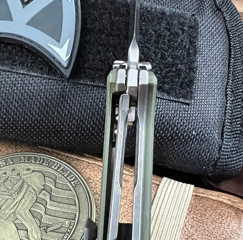 Bober Blades 5th Element heavy liner lock with OD Green G10, Ti Liners, and Magnacut Blade
