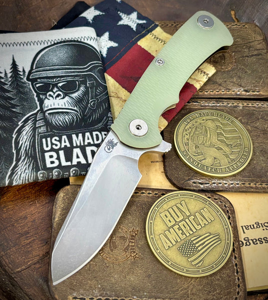 Project X Sheepsfoot Translucent Green G10 Bronze Ti with Stonewashed Magnacut Blade