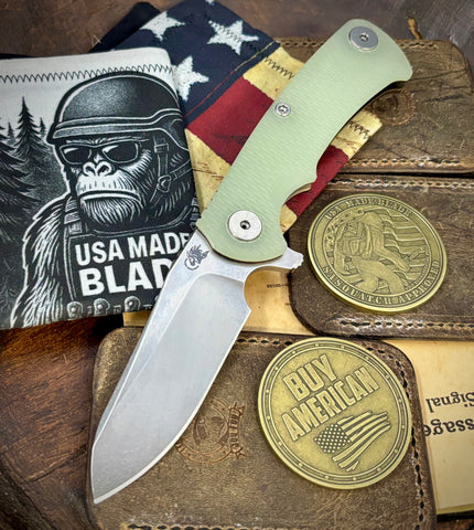 Project X Sheepsfoot Translucent Green G10 Bronze Ti with Stonewashed Magnacut Blade