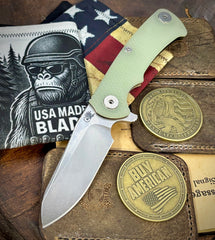 Project X Sheepsfoot Translucent Green G10 Bronze Ti with Stonewashed Magnacut Blade