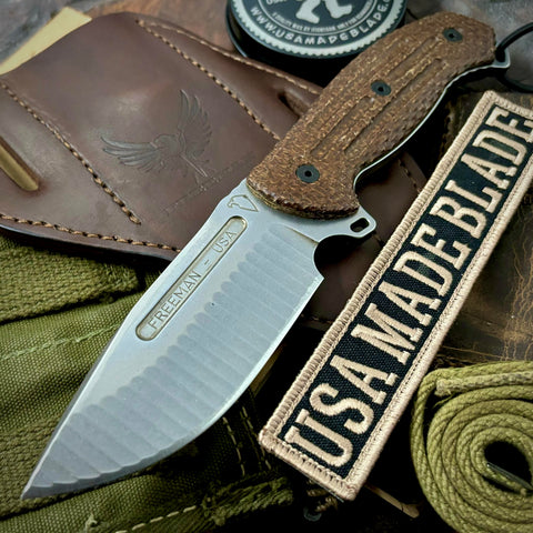 Freeman 4" Gen II Fixed Blade with Magnacut Steel Blade and Brown Burlap Micarta - USA MB