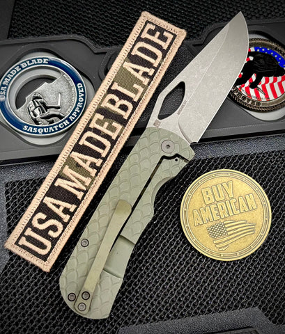 McNees Knives Little Dixon Green/Bronze Atomic Dragonscale Ti with 3.25" MagnaCut Stonewashed Blade and Stonewashed Ti Hardware