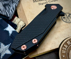 Wharnie Hinderer Half Track Gen 2 Full Ti Battle Black Handles with Battle Black Magnacut Blade Copper and Bronzed Out HW