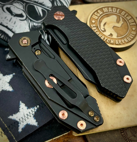 Wharnie Hinderer Half Track Gen 2 Full Ti Battle Black Handles with Battle Black Magnacut Blade Copper and Bronzed Out HW