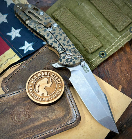 Chaos Squatch Hinderer XM-24 Harpoon Spanto Coyote G10 Bronze Ti and S45VN Stonewashed Blade