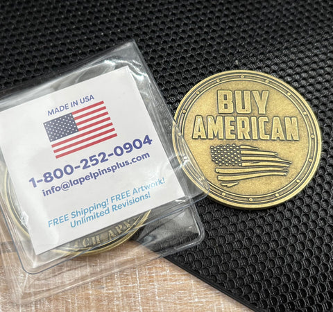 Antique Brass Sasquatch Approved Buy American Challenge Coin - USA MB