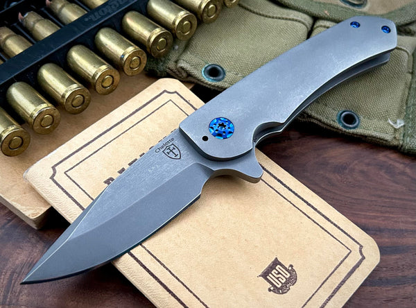 Chelette Custom Knives Boaz Full Ti S35VN Chisel Grind Blade