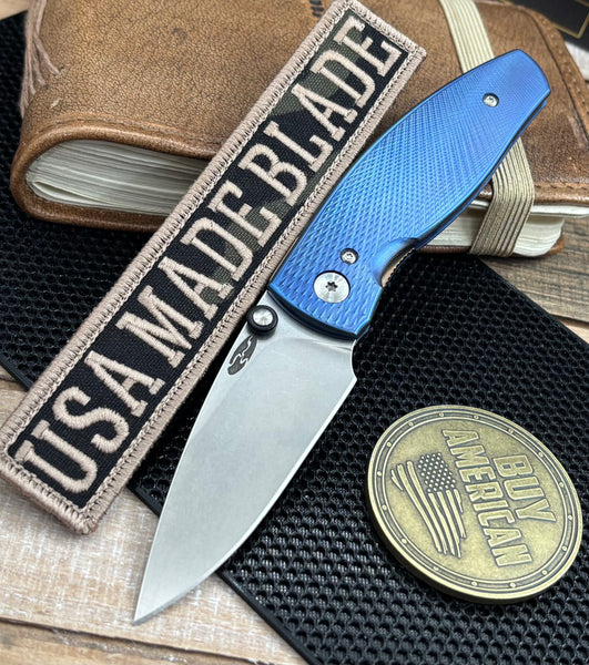 Carolina Blue TRM Neutron 2 Liner Lock with 3D Lizard Skin Titanium and Magnacut Steel Bronze Liners and Pocket Clip