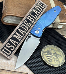 Carolina Blue TRM Neutron 2 Liner Lock with 3D Lizard Skin Titanium and Magnacut Steel Bronze Liners and Pocket Clip - USA MB