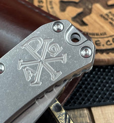 Freeman 451 Button Lock Flipper Chi Rho Stonewashed Ti Magnacut Blade 1.0