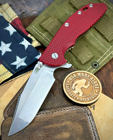 Chaos Squatch Hinderer XM-24 Harpoon Spanto Red G10 Bronze Ti and S45VN Stonewashed Blade