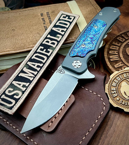 Chelette Custom Knives Gur Full Ti S30V Timascus Inlay with  Ti Hardware