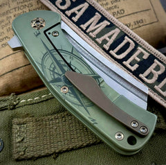 Nicholas Nichols Dreadnought Folder Full Ti (Magnacut) Shipwrecked Green Compass Edition Bronzed Out HW and Milled Clip