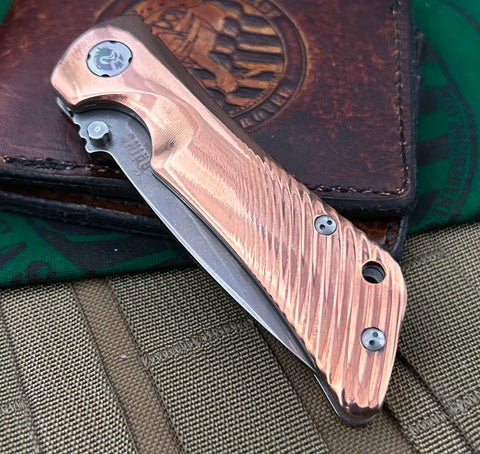 Southern Grind Spider Monkey Copper Scales Tumbled Satin Drop Point S35VN Blade - USA MB