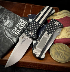 Stars & Stripes Traditional Flag Defiant-7 Talos Button Lock with Magnacut Blade and Black Hardcoat Anodized Aluminum Handles