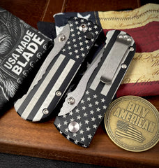 Stars & Stripes Traditional Flag Defiant-7 Talos Button Lock with Magnacut Blade and Black Hardcoat Anodized Aluminum Handles