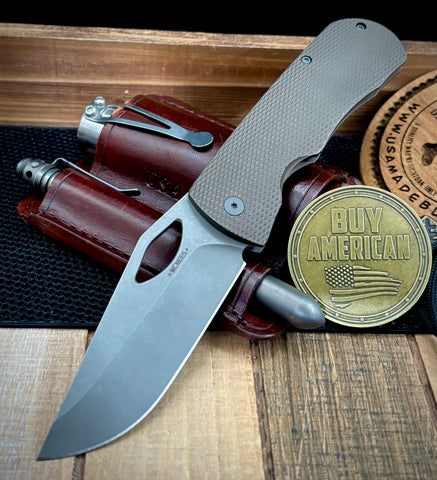 McNees Knives Dixon Atomic Bronze Diamond Mill Ti with 3.75" Magnacut Stonewashed Blade and Stonewashed Ti Hardware