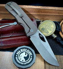 McNees Knives Dixon Atomic Bronze Diamond Mill Ti with 3.75" Magnacut Stonewashed Blade and Stonewashed Ti Hardware