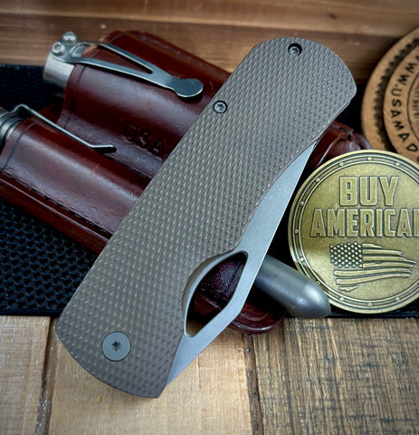 McNees Knives Dixon Atomic Bronze Diamond Mill Ti with 3.75" Magnacut Stonewashed Blade and Stonewashed Ti Hardware