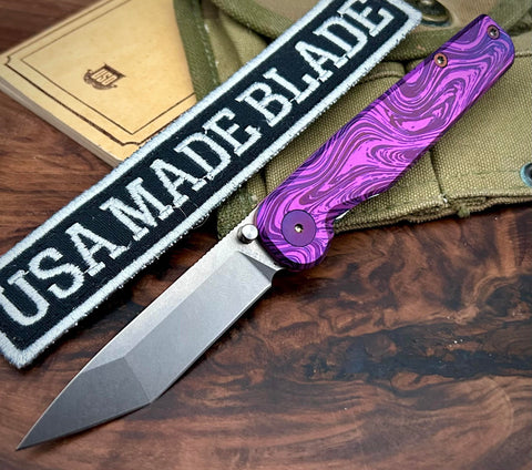 Double Purple Anomascus Tactile Knife Company Tanto Rockwall Thumbstud Ti Liner Lock in Magnacut - USA MB