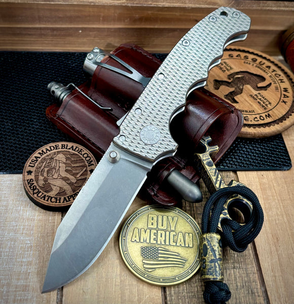 Demko Knives MGAD20 MagnaCut Clip Point Blade with Textured Ti Handles Stud Only FG1