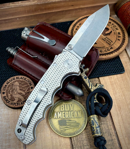Demko Knives MGAD20 MagnaCut Clip Point Blade with Textured Ti Handles Stud Only FG1