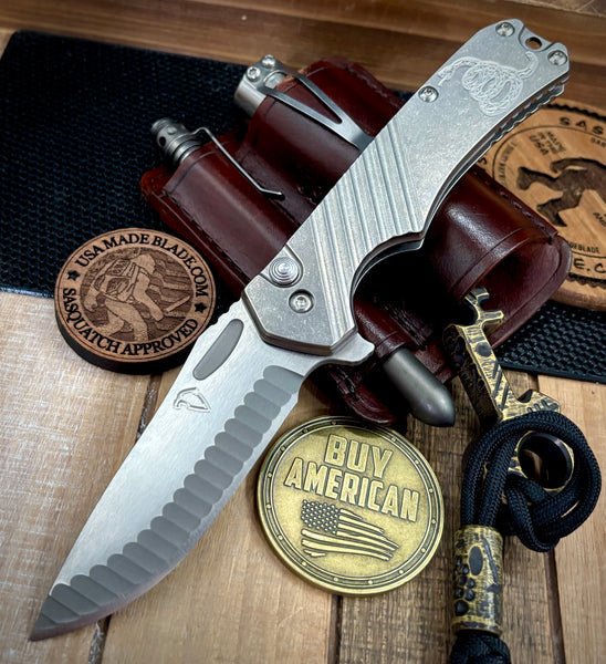 Freeman 451 Button Lock Flipper DTOM Stonewashed Ti Magnacut Blade 2.0