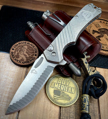 Freeman 451 Button Lock Flipper DTOM Stonewashed Ti Magnacut Blade 2.0