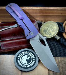 McNees Knives Dixon Atomic Violet Diamond Mill Ti with 3.75" Magnacut Stonewashed Blade and Stonewashed Ti Hardware