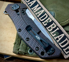 ZT0308CF Battled Dark Purple/Bronze Anodized Ti Factory Special Series Satin Ground M390 Blade, Carbon Fiber Scale