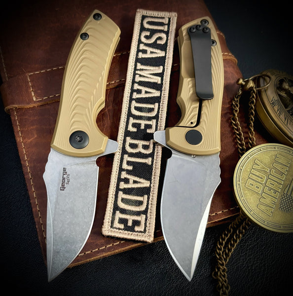 Les George ESV Flipper FDE DLC Morph Ti, S45VN Blade, Black DLC Hardware and Black DLC Pocket Clip