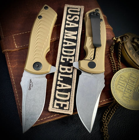 Les George ESV Flipper FDE DLC Morph Ti, S45VN Blade, Black DLC Hardware and Black DLC Pocket Clip - USA MB