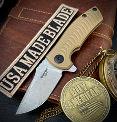 Les George ESV Flipper FDE DLC Morph Ti, S45VN Blade, Black DLC Hardware and Black DLC Pocket Clip - USA MB