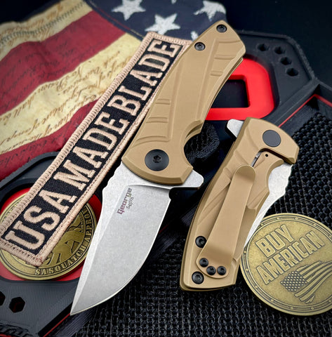 Les George ESV Flipper FDE DLC Sweep Ti, S45VN Blade, Black DLC Hardware and FDE DLC Pocket Clip